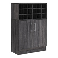 Sanaya Wine and Bar Cabinet, 18 Wine Cubbies and 2 Doors, Gray Wood -BM335193
