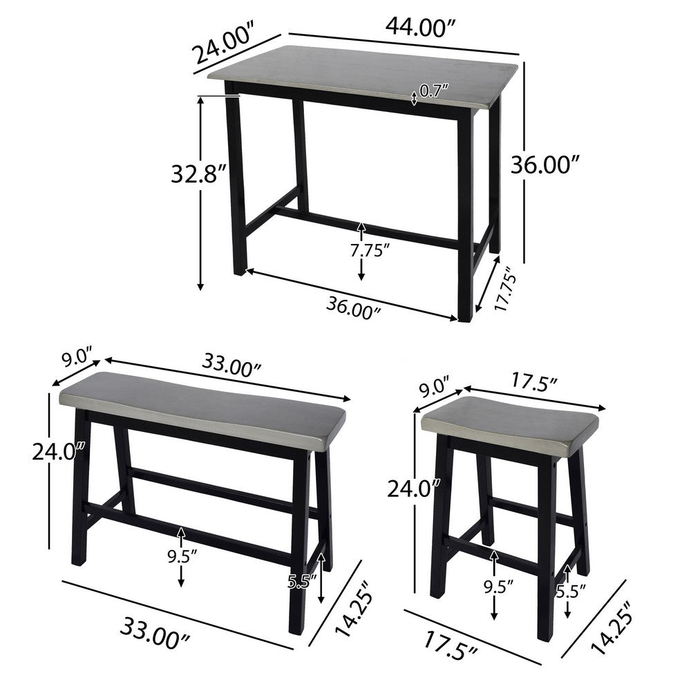 Joana Counter Height Table and Stools Set, Farmhouse Gray Black Wood -BM335195