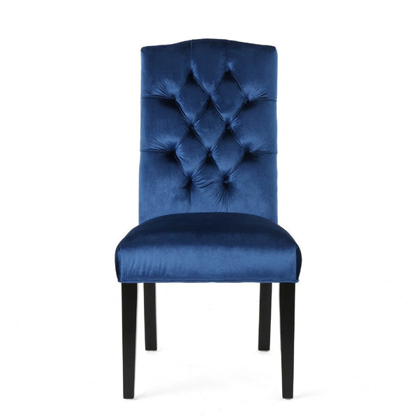 Elona Dining Chair Set of 2, Blue Button Tufted Diamond Stitch Velvet -BM335196