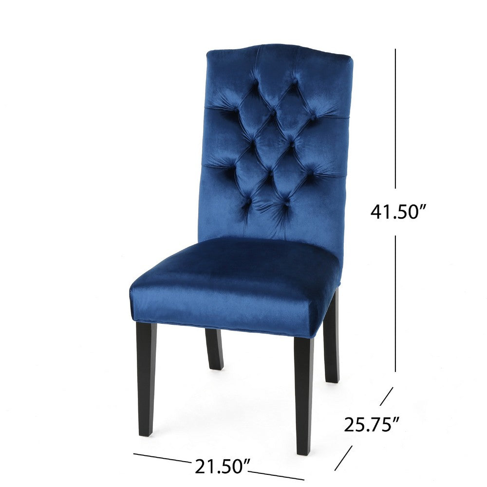 Elona Dining Chair Set of 2, Blue Button Tufted Diamond Stitch Velvet -BM335196