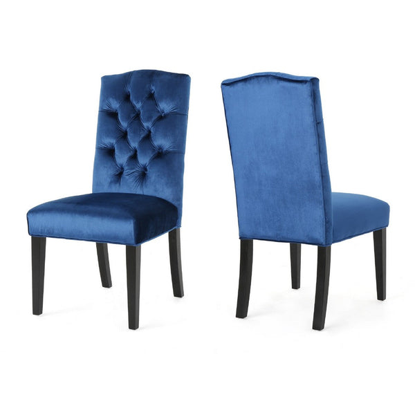 Elona Dining Chair Set of 2, Blue Button Tufted Diamond Stitch Velvet -BM335196