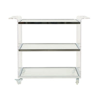 Manya Rolling Bar Cart, 2 Tempered Glass Shelves, Clear Acrylic, White -BM335197