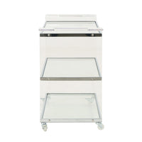 Manya Rolling Bar Cart, 2 Tempered Glass Shelves, Clear Acrylic, White -BM335197