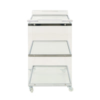 Manya Rolling Bar Cart, 2 Tempered Glass Shelves, Clear Acrylic, White -BM335197