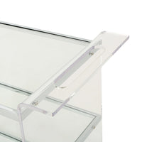 Manya Rolling Bar Cart, 2 Tempered Glass Shelves, Clear Acrylic, White -BM335197