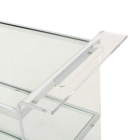 Manya Rolling Bar Cart, 2 Tempered Glass Shelves, Clear Acrylic, White -BM335197