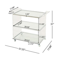 Manya Rolling Bar Cart, 2 Tempered Glass Shelves, Clear Acrylic, White -BM335197