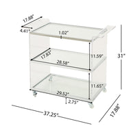 Manya Rolling Bar Cart, 2 Tempered Glass Shelves, Clear Acrylic, White -BM335197