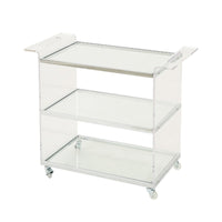 Manya Rolling Bar Cart, 2 Tempered Glass Shelves, Clear Acrylic, White -BM335197