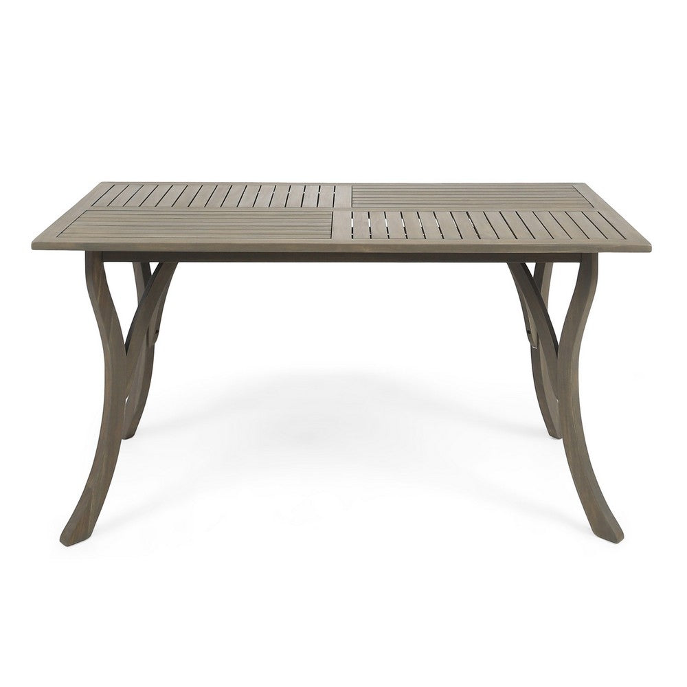 Ravie Outdoor Dining Table, 59 Inch Rectangular Slatted Top, Gray Wood -BM335198