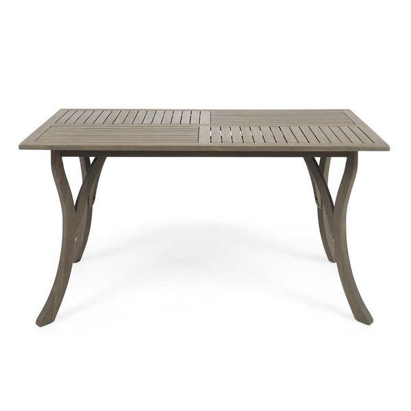 Ravie Outdoor Dining Table, 59 Inch Rectangular Slatted Top, Gray Wood -BM335198