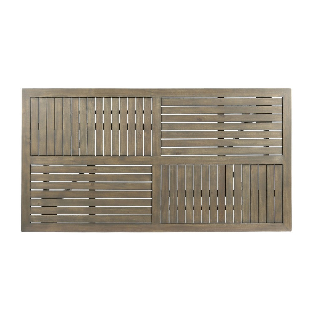 Ravie Outdoor Dining Table, 59 Inch Rectangular Slatted Top, Gray Wood -BM335198