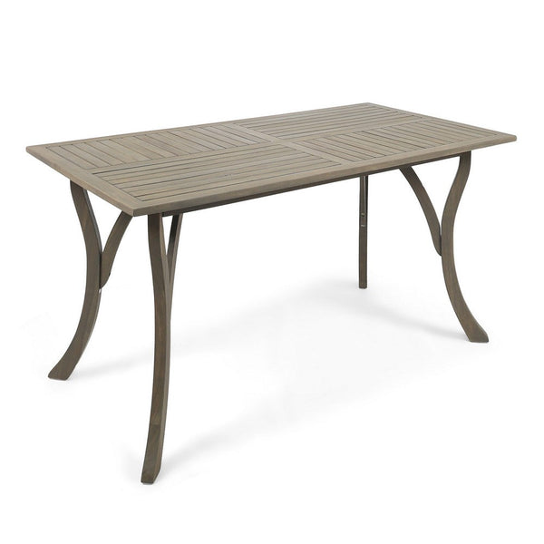 Ravie Outdoor Dining Table, 59 Inch Rectangular Slatted Top, Gray Wood -BM335198