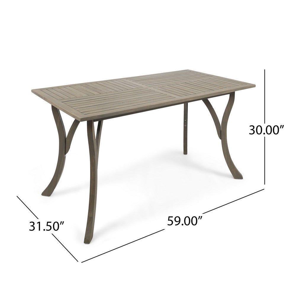 Ravie Outdoor Dining Table, 59 Inch Rectangular Slatted Top, Gray Wood -BM335198