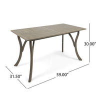 Ravie Outdoor Dining Table, 59 Inch Rectangular Slatted Top, Gray Wood -BM335198