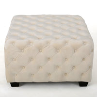 Lavie Ottoman, Tapered Legs, Ivory Diamond Stitch Velvet, 29 Inch -BM335199