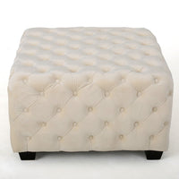 Lavie Ottoman, Tapered Legs, Ivory Diamond Stitch Velvet, 29 Inch -BM335199