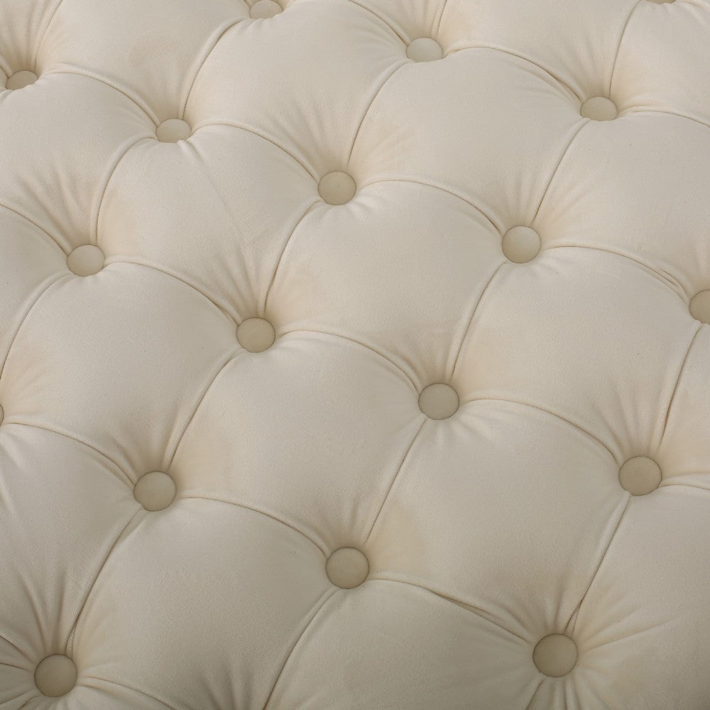 Lavie Ottoman, Tapered Legs, Ivory Diamond Stitch Velvet, 29 Inch -BM335199