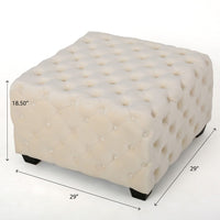 Lavie Ottoman, Tapered Legs, Ivory Diamond Stitch Velvet, 29 Inch -BM335199