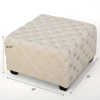 Lavie Ottoman, Tapered Legs, Ivory Diamond Stitch Velvet, 29 Inch -BM335199