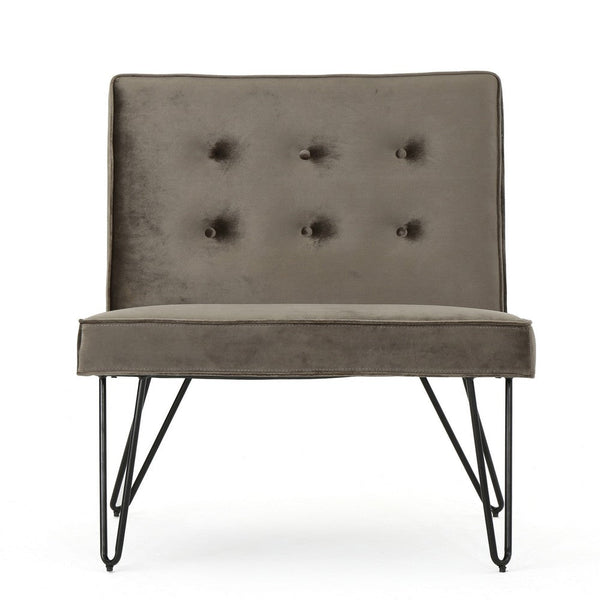 Ashley Armless Slipper Chair, Hairpin Legs, Gray Button Tufted Velvet -BM335202