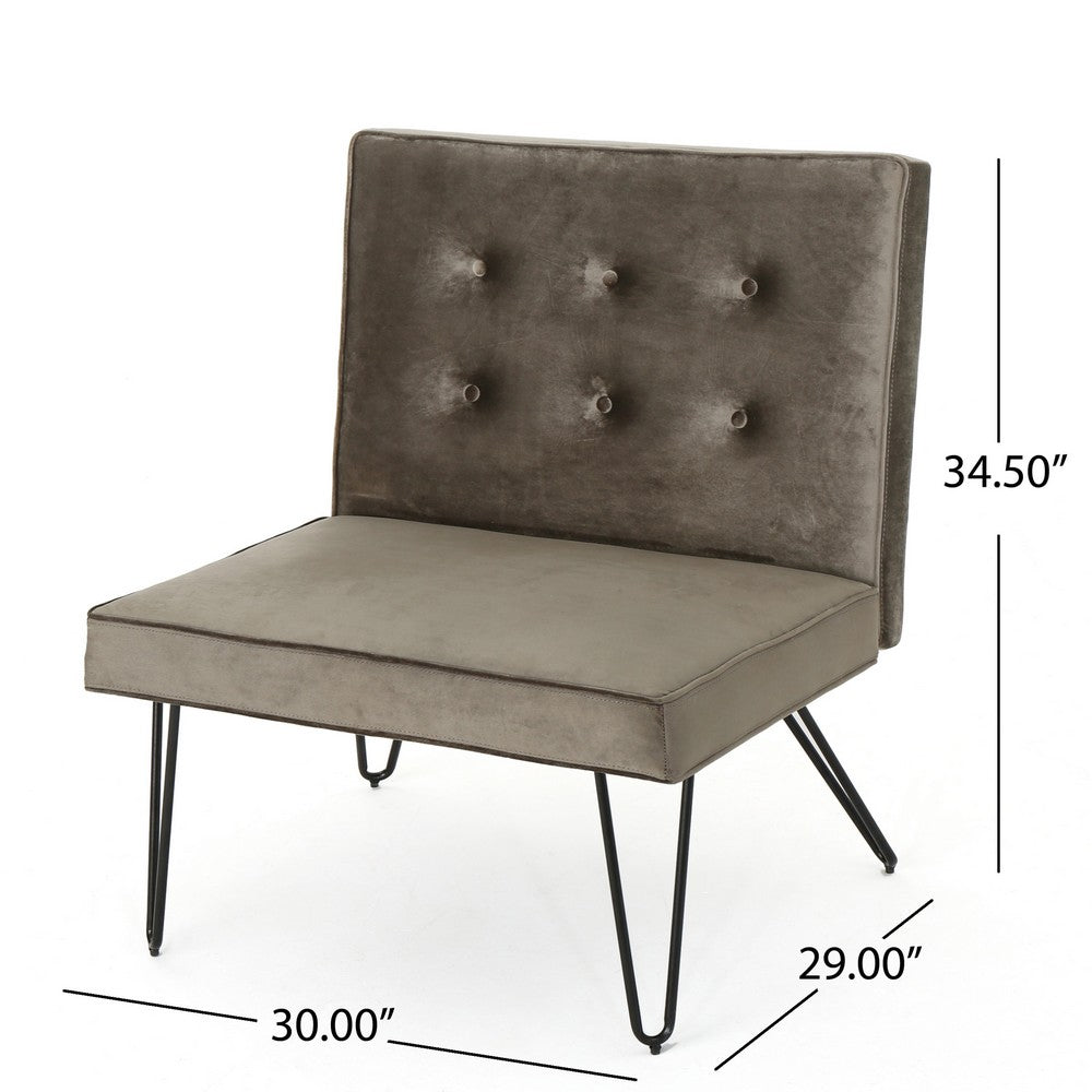 Ashley Armless Slipper Chair, Hairpin Legs, Gray Button Tufted Velvet -BM335202