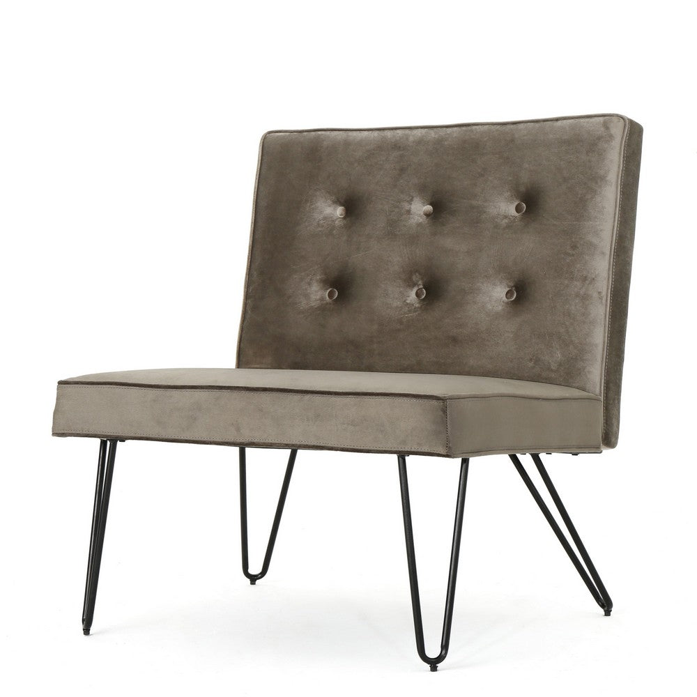 Ashley Armless Slipper Chair, Hairpin Legs, Gray Button Tufted Velvet -BM335202