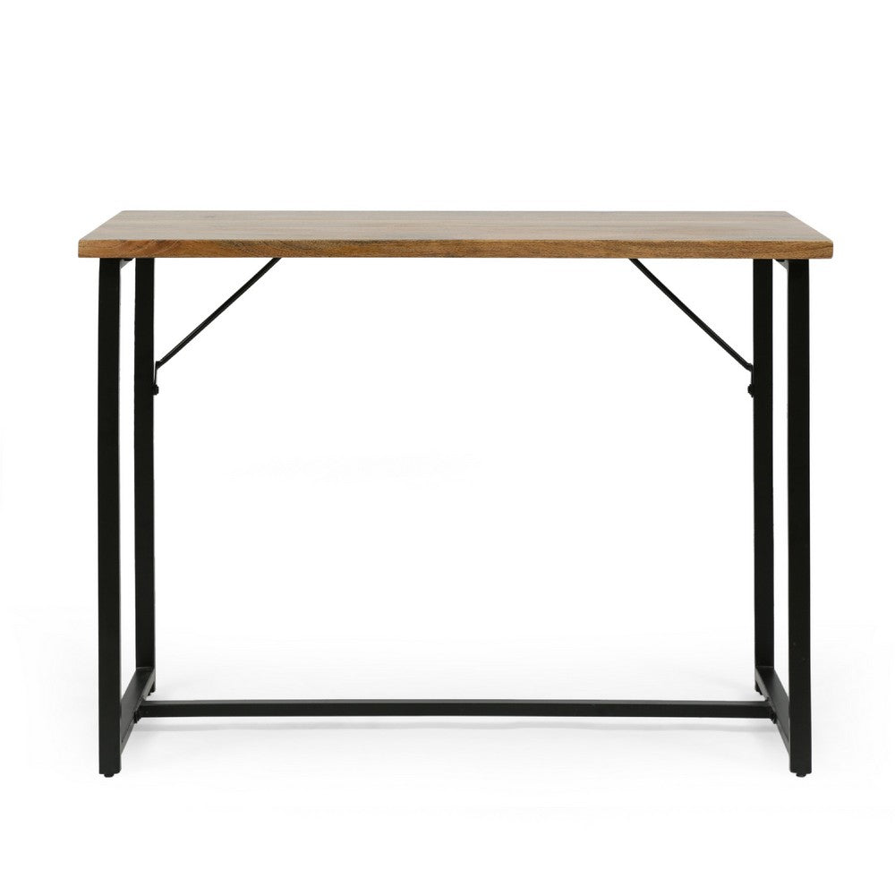 Kandy Console Table with Stainless Steel Frame, Brown Wood 42 Inch -BM335203