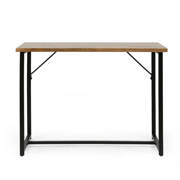 Kandy Console Table with Stainless Steel Frame, Brown Wood 42 Inch -BM335203