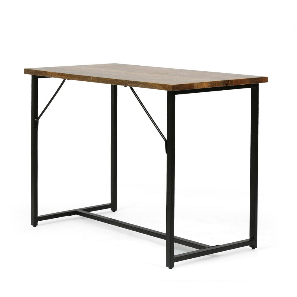 Kandy Console Table with Stainless Steel Frame, Brown Wood 42 Inch -BM335203