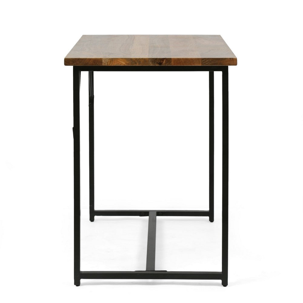 Kandy Console Table with Stainless Steel Frame, Brown Wood 42 Inch -BM335203