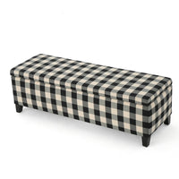 Flash Ottoman Bench with Built In Storage, Black, Cream Plaid, 51 Inch -BM335204