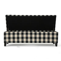 Flash Ottoman Bench with Built In Storage, Black, Cream Plaid, 51 Inch -BM335204