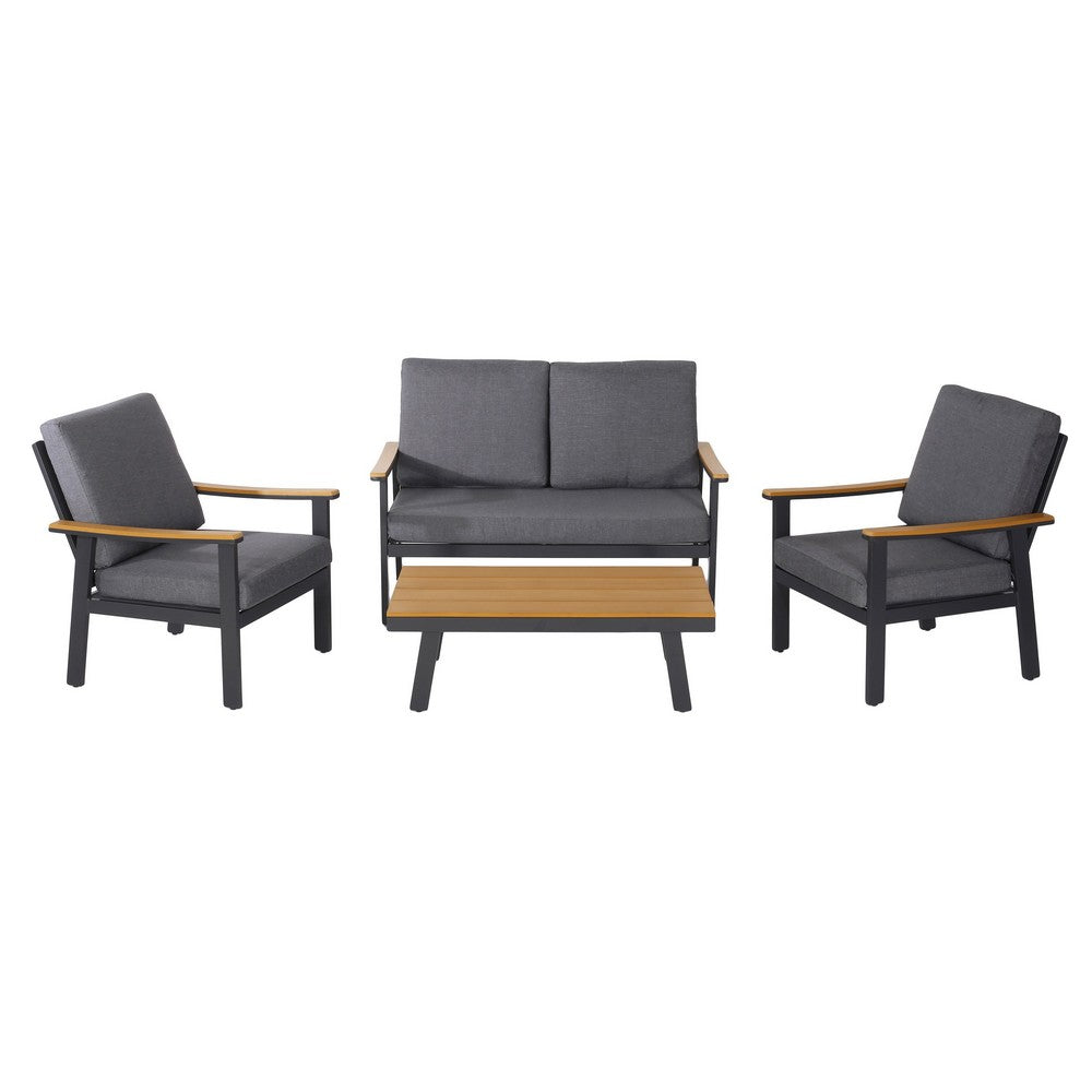 Vanie 4pc Outdoor Set with Loveseat, Chairs, and Table, Gray Olefin -BM335206