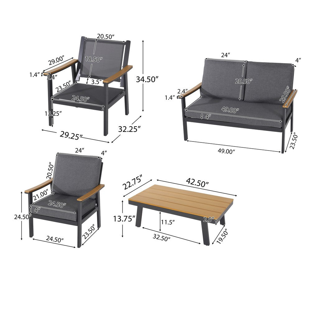 Vanie 4pc Outdoor Set with Loveseat, Chairs, and Table, Gray Olefin -BM335206