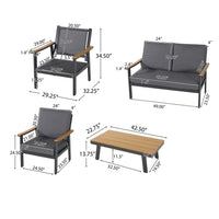 Vanie 4pc Outdoor Set with Loveseat, Chairs, and Table, Gray Olefin -BM335206
