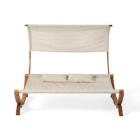 Akki Modern Sunbed with Removable Canopy, Teak Wood and Beige Fabric -BM335207