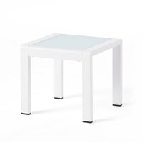 Mandy Outdoor Side Table, Opaque Glass Top, White Metal 20 Inch -BM335208