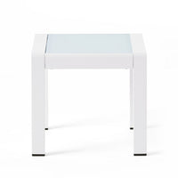 Mandy Outdoor Side Table, Opaque Glass Top, White Metal 20 Inch -BM335208