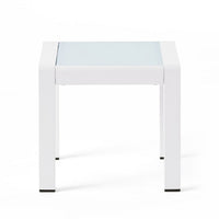 Mandy Outdoor Side Table, Opaque Glass Top, White Metal 20 Inch -BM335208