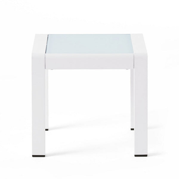 Mandy Outdoor Side Table, Opaque Glass Top, White Metal 20 Inch -BM335208
