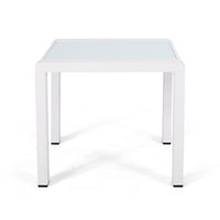 Mandy Outdoor Side Table, Opaque Glass Top, White Metal 20 Inch -BM335208