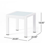 Mandy Outdoor Side Table, Opaque Glass Top, White Metal 20 Inch -BM335208