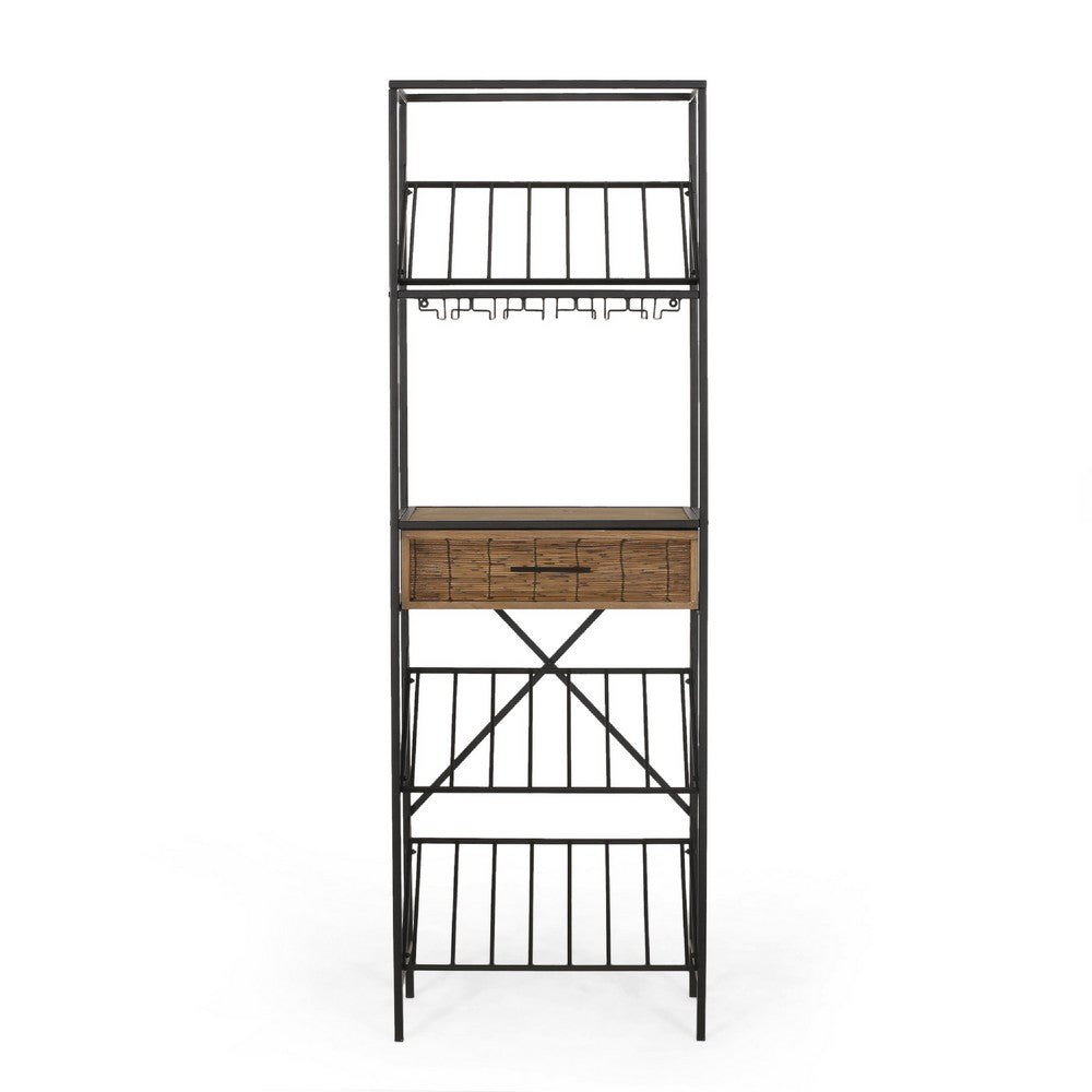 Corey Tall Wine Rack, 71 Wine Slots and Drawer, Brown, Black Metal -BM335209