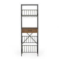 Corey Tall Wine Rack, 71 Wine Slots and Drawer, Brown, Black Metal -BM335209