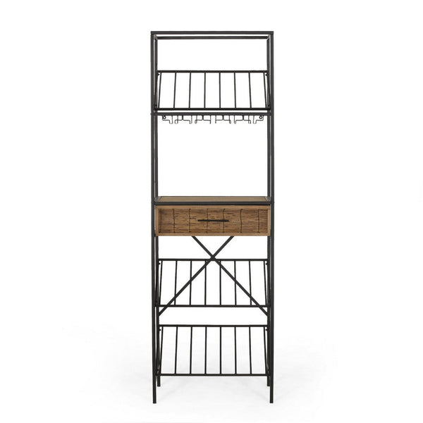 Corey Tall Wine Rack, 71 Wine Slots and Drawer, Brown, Black Metal -BM335209