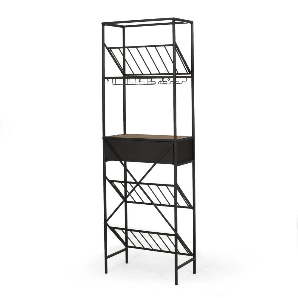 Corey Tall Wine Rack, 71 Wine Slots and Drawer, Brown, Black Metal -BM335209