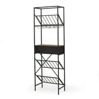 Corey Tall Wine Rack, 71 Wine Slots and Drawer, Brown, Black Metal -BM335209
