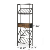 Corey Tall Wine Rack, 71 Wine Slots and Drawer, Brown, Black Metal -BM335209