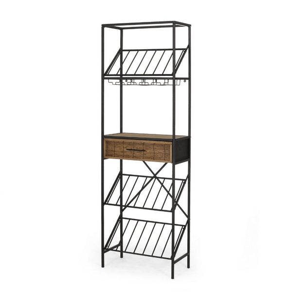 Corey Tall Wine Rack, 71 Wine Slots and Drawer, Brown, Black Metal -BM335209